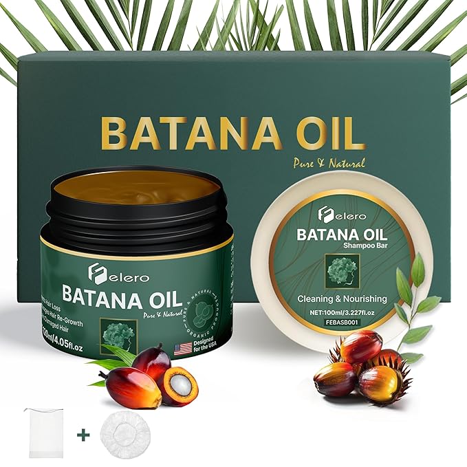 Raw Batana Oil for Hair Growth 4.05 oz and Batana Bar 3.22 oz - Pure Organic Treatment from Honduras by Dr. Sebi for Thicker, Stronger Hair and Hair Loss Prevention for All Hair Types by Felero