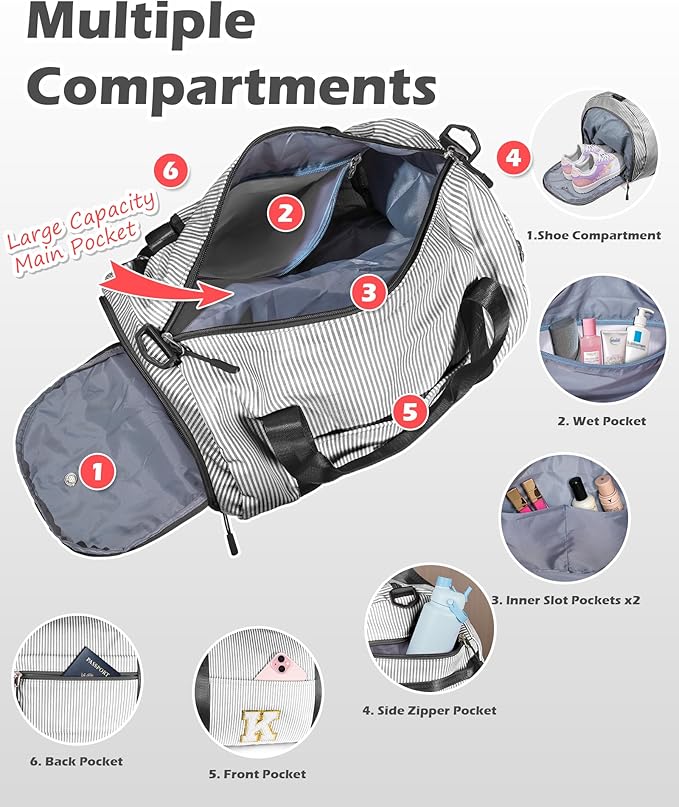 Christmas Gifts For Teenager, Girls Travel Duffle Bag, Kids Initial Overnight Bags with Shoe Compartment, Monogram Weekender Bag with Makeup Pouch, Dorm Room Essentials for Teen (Letter R)