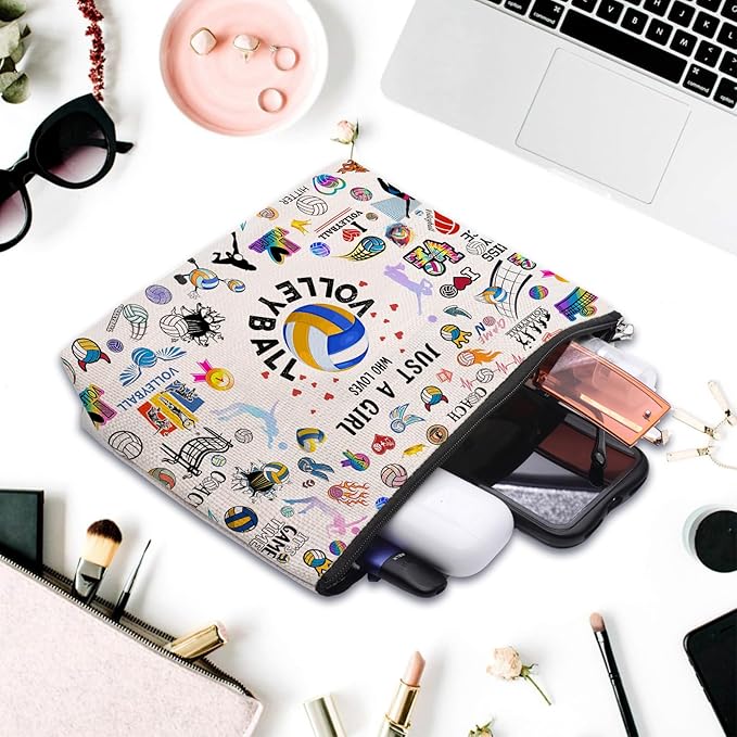 Volleyball Gifts Makeup Cosmetic Bag for Women, Volleyball Stuff Accessories for Volleyball Players Teams, Volleyball Travel Bag Pouch Purse for Men Women