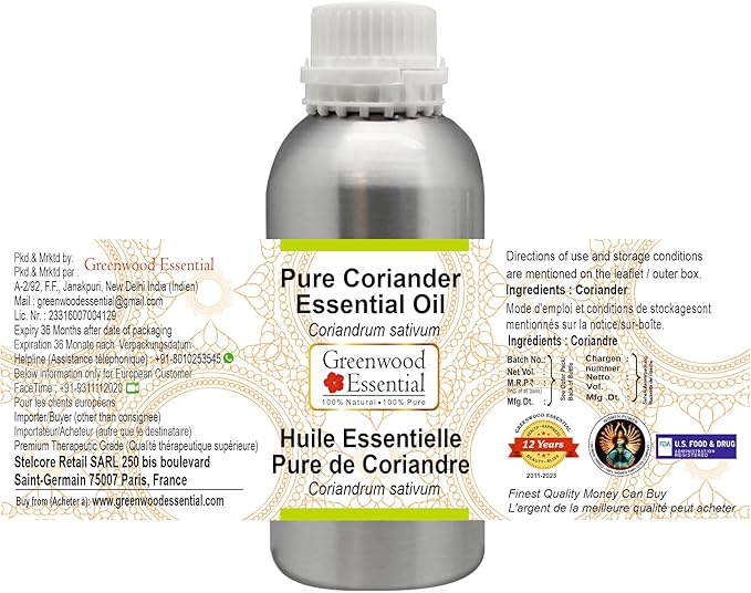 Greenwood Essential Pure Coriander Essential Oil (Coriandrum sativum) 1250ml (42 oz)