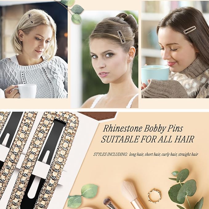 Rhinestone and Crystal Hair Clips 2-Pack, Sparkly Barrettes & Elegant Bling Accessories for Women & Girls(Set6)