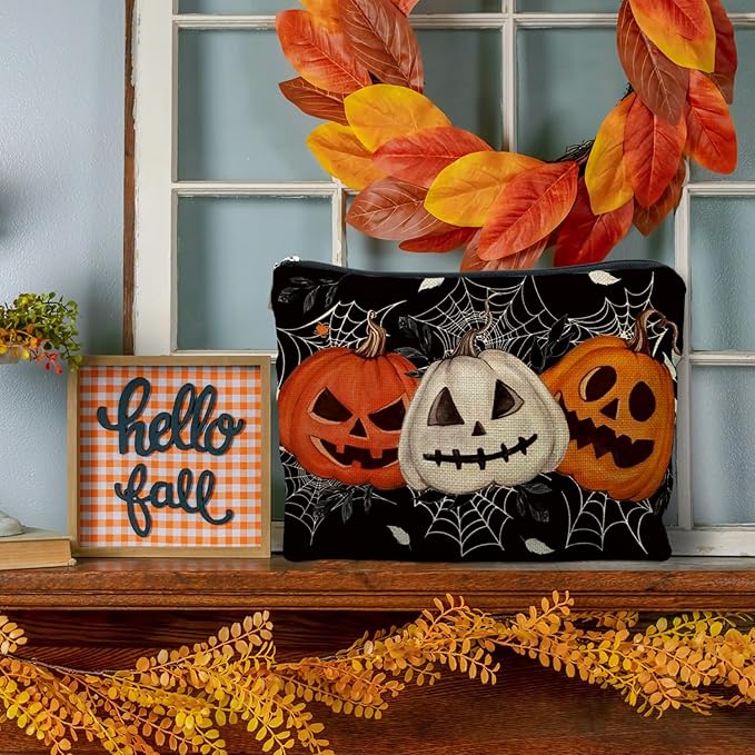 Halloween Makeup Bag, Halloween Gifts for Women Her Girlfriend, Halloween Spider Pumpkin Cosmetic Bags for Women, Dark Academia Makeup Pouch, Horror Makeup Bag