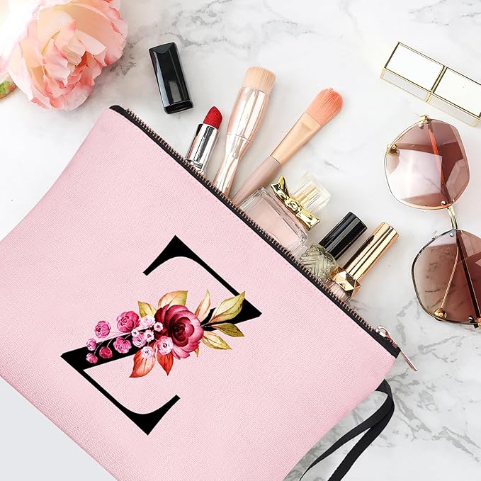 Vavabox A-Z Personalized Makeup Bag, Birthday Gifts for Women Mom, Gifts for Best Friend, Bride Bridesmaid Cosmetic bag (Z, Pink)