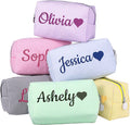 Personalized Seersucker Makeup Bag with Embroidered Name&Birth Flower,Custom Small Travel Cosmetic Bag Toiletry Bag Wedding Gifts for Bridesmaid Bride (3-Makeup Bag with Heart)