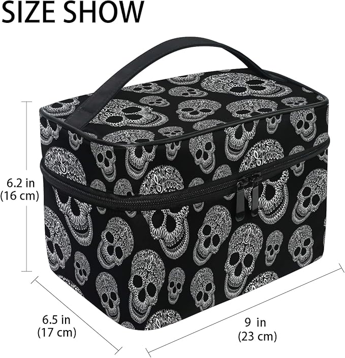Makeup Bag, Skull Print Travel Makeup Organizer Bag Cosmetic Cases Toiletry Bags for Girl Women Ladies