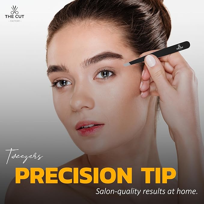 The Cut Factory- 6.5” Professional Hair Scissors & Tweezers - High Carbon 420 Stainless Steel Hair Cutting Scissors, Ultra-Sharp Barber Shears for Salon & Home, (BLACK)