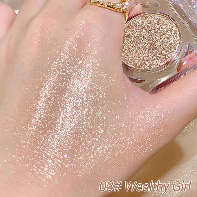 Erinde Glitter Shimmer Sparkle Eye Shadow Palette Makeup, Champagne Shimmer Eyeshadow, Metallic Holographic Iridescent Cream Iridescent Single Monochrome Eyeshadow Makeup, 03 Moonlight River