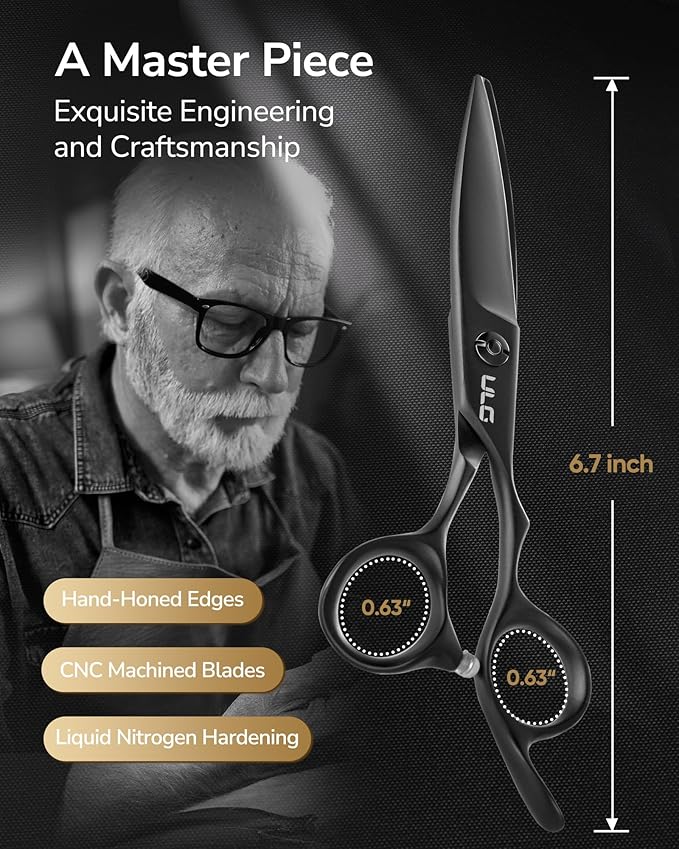 ULG Hair Cutting Scissors – Professional Stainless Steel with Teflon Coating, Ergonomic Offset Handle, Precision Blade for Layers & Detail, Ideal for Barbers Willow Leaf Shears