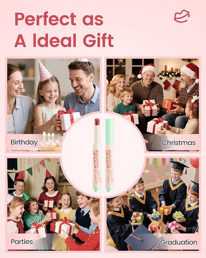 RUNBEN Kids Tinted Lip Balm, Pomegranate -Scented Lipstick, 24H Moisturizing, Safe & Non-toxic Lip Gloss for Kids & Teen, Christmas Makeup Gift for Girls, 2g