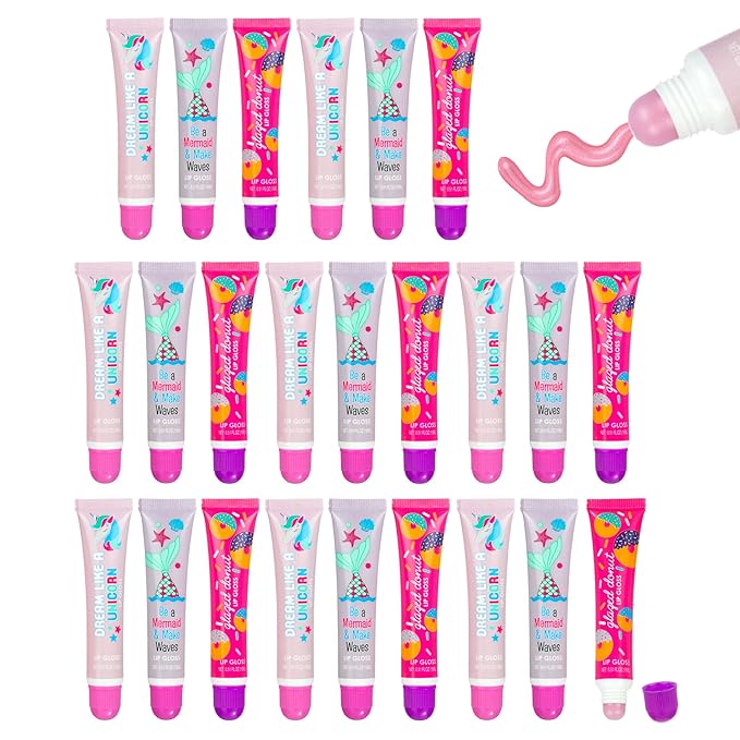 EXPRESSIONS 24pc Lip Gloss Kit - Unicorn Gifts Girls Teens Party Favors Makeup Collection Flavored Fruity Assorted Colors Non Toxic Set