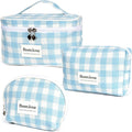 FAELBATY Checkered Makeup Bag, 3 Pack Large Travel Makeup Bag Set, Cosmetic Bag for Women (Blue)