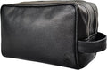 RUSTIC TOWN Full Grain Leather Travel Toiletry Bag - Cosmetic Makeup Kit Organizer (Medium, Black)