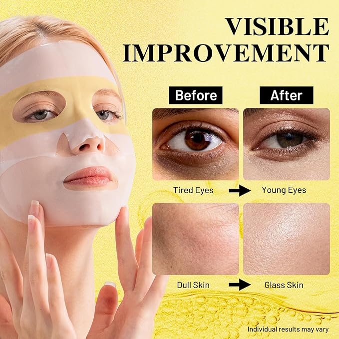 Collagen Face Mask Overnight, 24K Gold and Snail Mucin Sheet Masks for Ageless Eyes, Glass Glow and Skin Hydrating Boost, Jelly Facial Mask for Women, Dull Skin, 37gx4ea(Gold)