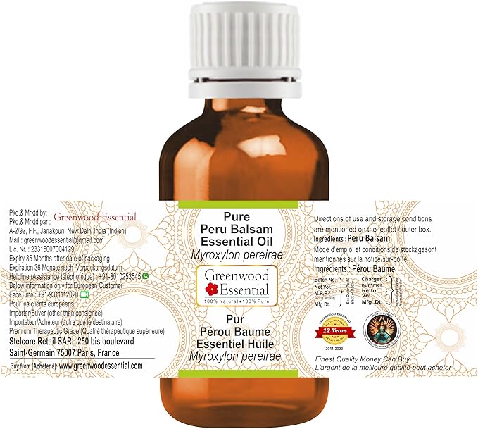 Greenwood Essential Peru Balsam Essential Oil (Myroxylon pereirae) Pure | Viscous Texture | Rich Aroma | Unisex | All Skin Types |Natural Extract Steam Distilled 30ml (1 oz)