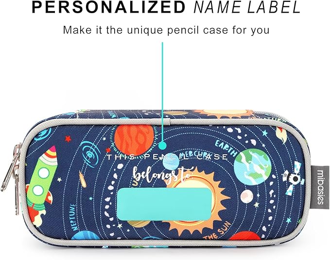 mibasies Boys Pencil Case for Kids, Multi-Slot Pencil Pouch, Galaxy LightGray