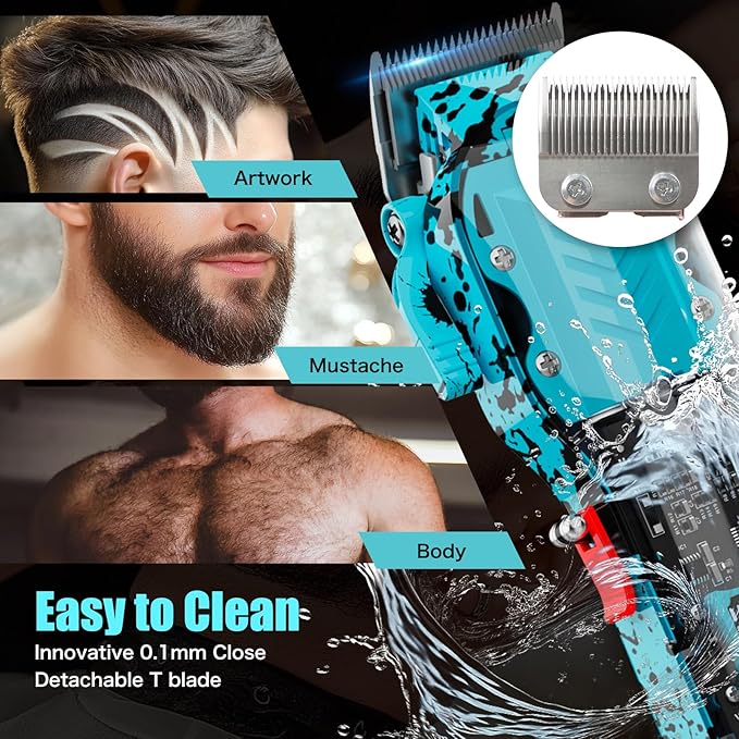 Hair Clippers for Men, Cordless Barber kit for Hair Cutting & Grooming, Hair Clippers Set for Barber Haircut with LED Display（Blue）