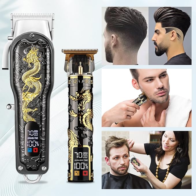 HIENA PRO Hair Clippers for Men T-Blade Trimmer Set, Men Professional Cordless Barber Hair Clippers Set with LED Display