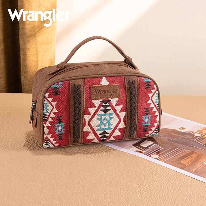 Montana West Wrangler Makeup Bags for Women Portable Aztec Toiletry Bag Southwestern Travel Cosmetic Organizer for Gift