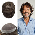 FACE MIRACLE Toupee for Men Lace Center Mens Toupee Hairpiece for Man Human Hair Replacement System Lace Center with Poly around Hair Units Mens Wig Hair Prosthesis 6"X8" #310 Dark Brown with 10% Gray