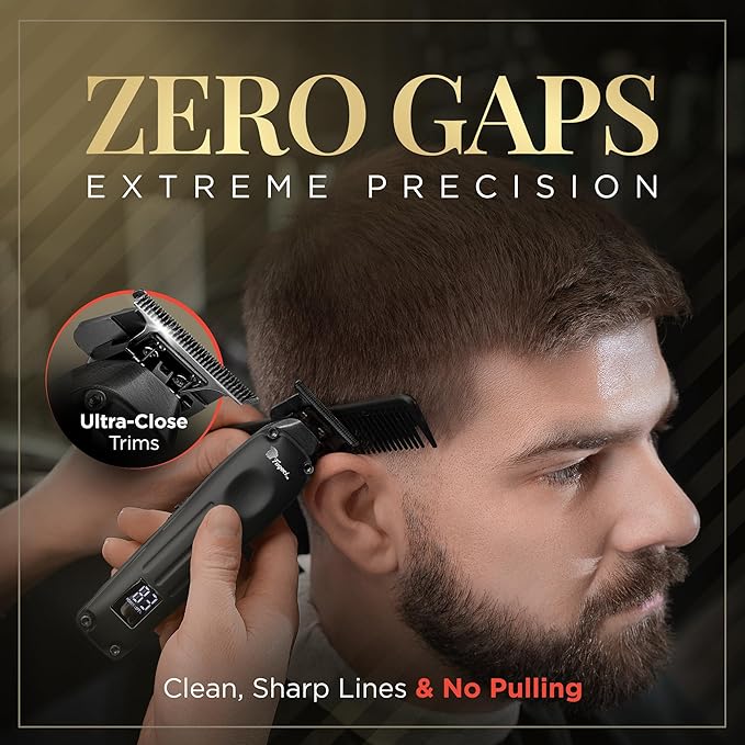Fagaci Professional Zero Gapped Trimmer for Men, 5X Longer Sharpness Cordless Beard Trimmer for Men, T Liners Professional Trimmers for Barbers with Brushless Motor, Zero Gap Trimmers Barber T Blade