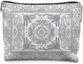 Light Blue Floral Makeup Bag - Vintage Moroccan Tile Chinoiserie Boho Blue Floral Cosmetic Bag