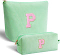 Personalized Makeup Bag for Women Girls - Fashion Cosmetic Bag Trendy Travel Toiletry Bag with Initials Letter - Teen Gifts - Green,P