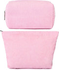 SOIDRAM 2 Pieces Makeup Bag Large Corduroy Cosmetic Bag Capacity Canvas Mix Travel Toiletry Bag Organizer Cute Makeup Brushes Aesthetic Accessories Storage Bag for Women,Corduroy Mix Hot Pink