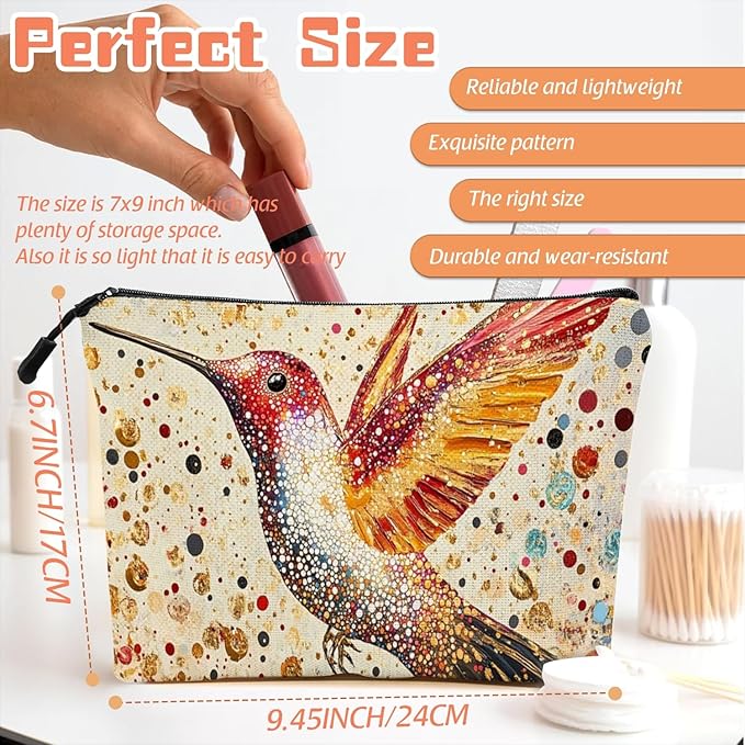 Cosmetic Bags Travel Makeup Toilet Case Waterproof Pouch for Women Girls 6.7X9.45inches - Gorgeous Speckled - Hummingbird Art