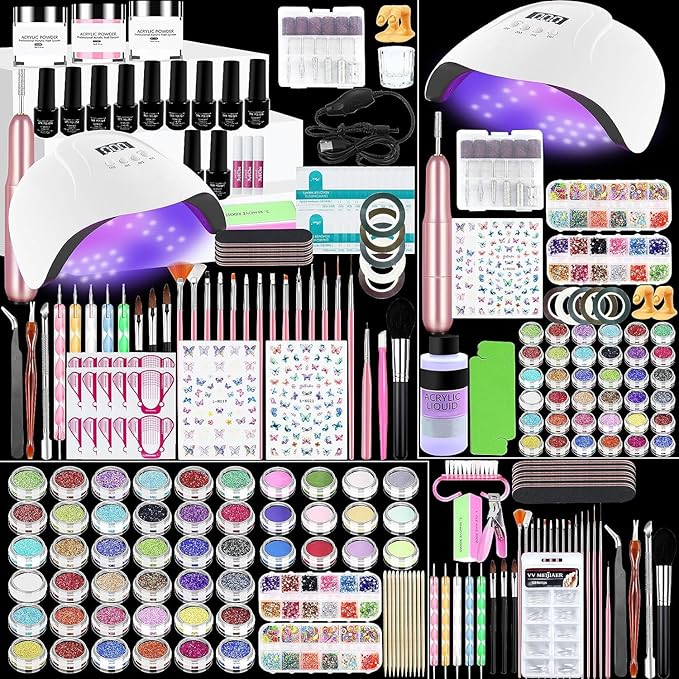 Acrylic Nail Kit, Acrylic Nail Set with Drill and UV Light,Professional Colored Acrylic Nail Powder Nail Starter Kit Decoration Tools with Everything for Beginners Full Acrylic Nail Supplies
