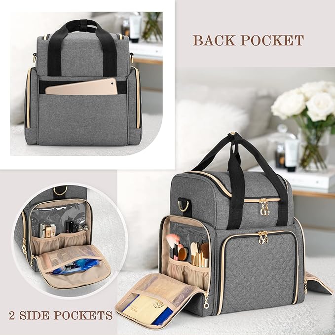 LUXJA Travel Makeup Bag with 2 Removable Cases, Cosmetic Bag with Multiple Storage Sections (Patent Pending), Gray