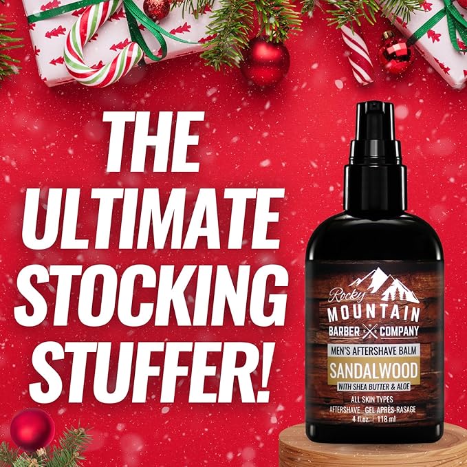 Rocky Mountain Barber Company Aftershave Balm for Men – with Sandalwood Essential Oil, Coconut Oil and Shea Butter – Applies Easily - 4 oz