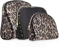 3 Pc Cosmetic Bag Set, Purse Size Makeup Bag for Women,Toiletry Travel Bag, Makeup Organizer,Cosmetic Bag for Girls Zippered Pouch Set, Large, Medium, Small (Brown and Black Leopard)