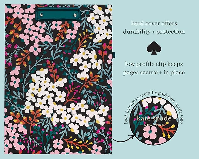 Kate Spade New York Clipboard Folio with Low Profile Clip, Professional Padfolio Includes Lined Notepad, Pen Loop, and Pocket, Fall Floral