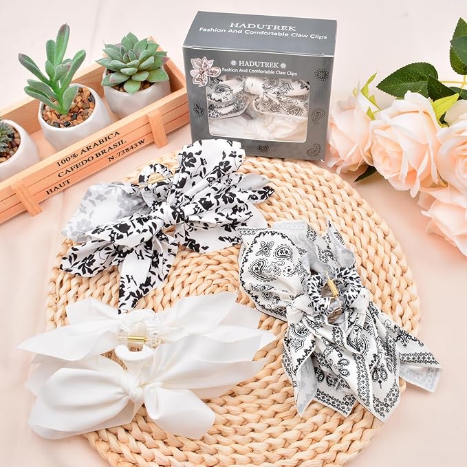 Bow Claw Clips Bow Hair Clips White 3PCS Big Hair Bows for Women Butterfly Styling Large Hair Clips for Thick Hair for Girls Hair Accessories for Teen