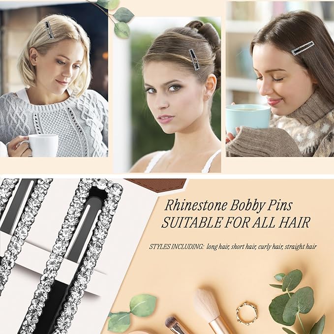 Rhinestone and Crystal Hair Clips 2-Pack, Sparkly Barrettes & Elegant Bling Accessories for Women & Girls(set 3)