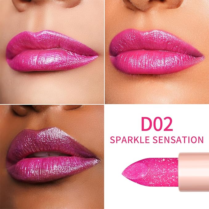 Oulac Hot Pink Lipstick Set 2PCS - Included Metallic Fuchsia Lipstick and Shimmer Pink Liptsick, Vegan Lightweight Hydrating Formula, 15+D02