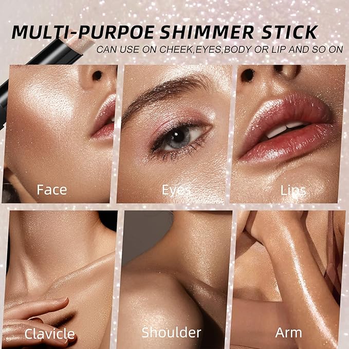 Silver White Shimmer Stick for Eyes, Lips, Face and Body Cream Highlight Eyeshadow, Multi-Use Diamond Like Shine, Moisturizing Formula Sheer Finish (Frost Beam)