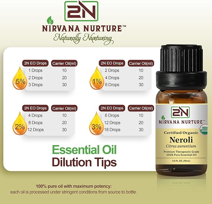 Neroli Essential Oil USDA Certified Organic, 100% Pure Natural Premium Grade, Undiluted- Aromatherapy Diffuser for Calm and Relaxation, Skin Care, Hair Care