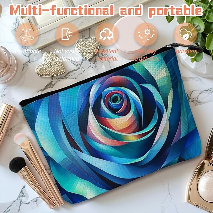 Cosmetic Bags Travel Makeup Toilet Case Waterproof Pouch for Women Girls 6.7X9.45inches - Blue - Toned Abstract Rose - Like Spiral