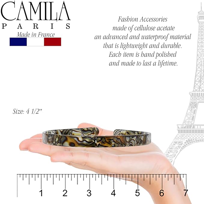 Camila Paris CP2005 French Headband for Women, Handmade Onyx, Strong Hold Grip Women's Hair Band, Ligth and Very Flexible, No Slip and Durable Styling Girls Hair Accessories, Made in France