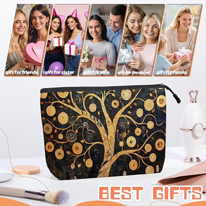 Cosmetic Bags Travel Makeup Toilet Case Waterproof Pouch for Women Girls 6.7X9.45inches - Celestial - Inspired Ornamental Tree