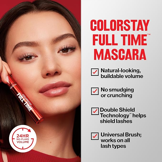 Revlon ColorStay Full Time Volumizing Mascara, 24 Hour Wear, Smudge-Proof, Non-Clumping, Flake-Free, Stocking Stuffer for Her, 403 Natural Brown