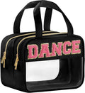 Dance Chenille Letter Bags Clear Makeup Bag for Travel, Dance Gift Cosmetic Pouch with Handles and Zipper, Nylon & PVC Waterproof Large Dance Accessories Toiletry Purse Storage Bag for Women