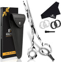BEAUTICONE ® Hair Cutting Scissors - High Carbon SS 6.5" Professional Barber-Grade Salon Shears with Serrated & Razor Edge - Black Premium Gift Box with Leather Pouch & Extra Accs - Ultra Lightweight