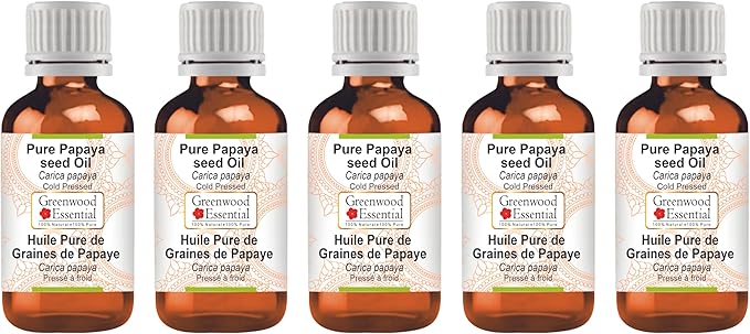 Greenwood Essential Pure Papaya Seed Oil (Carica Papaya) Cold Pressed (Pack of Five) 100ml X 5 (16.9 oz)