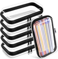 Sanwuta 6 Pcs Clear Hard Zipper Case Hard Plastic Zipper Pouches Makeup Bag Pencil Pouches Transparent Cases for Snacks Plastic Storage Organizer Box for Travel(Black,7.48 x 3.94 x 2 Inch)