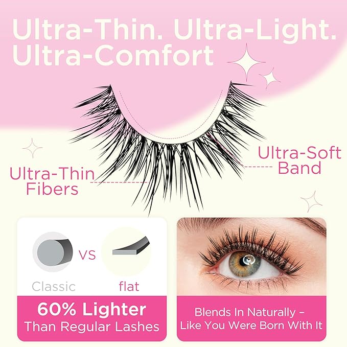 BEPHOLAN Ultra-thin False Eyelashes 10 Pairs Eyelash Pack False Lashes Natural look Lash Strips Lightweight Lashes with Soft Clear Band(CCS115)