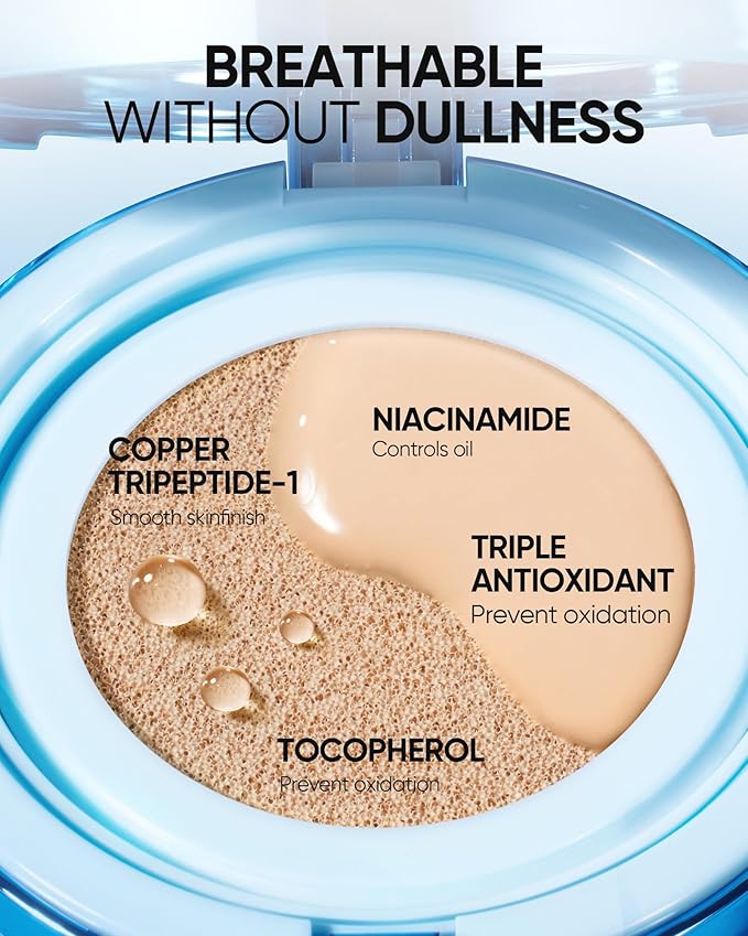 Velvet Matte Cushion Foundation Blue Ultra Cover Powder Foundation, 12h Oil-Control, Lightweight, Long-Lasting, Waterproof Korean Cushion Makeup(#04 Beige)