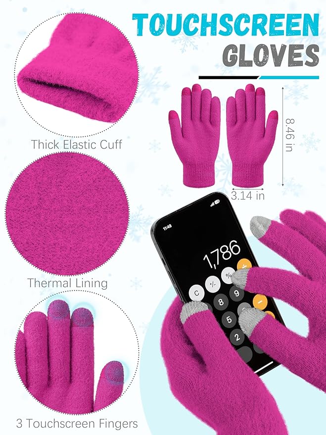 Winter Beanie Hat Scarf Gloves, Warm Fleece Knit Hat Long Scarf Neck Warmer Touch Screen Winter Gloves Set Gifts for Women