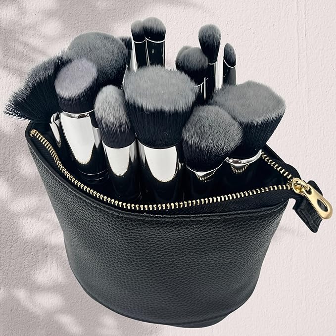 JAZD Convertible Travel Makeup Brush Bag, Stand-Up Brush Holder Pouch For Easy Access, Cosmetic Case Organizer (BLACK)